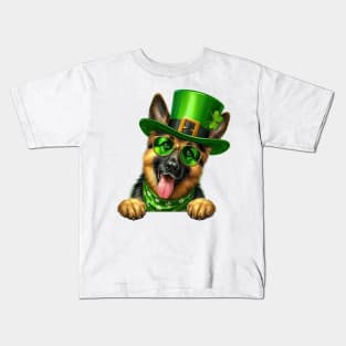 St Patricks Day Peeking German Shepherd Dog Kids T-Shirt